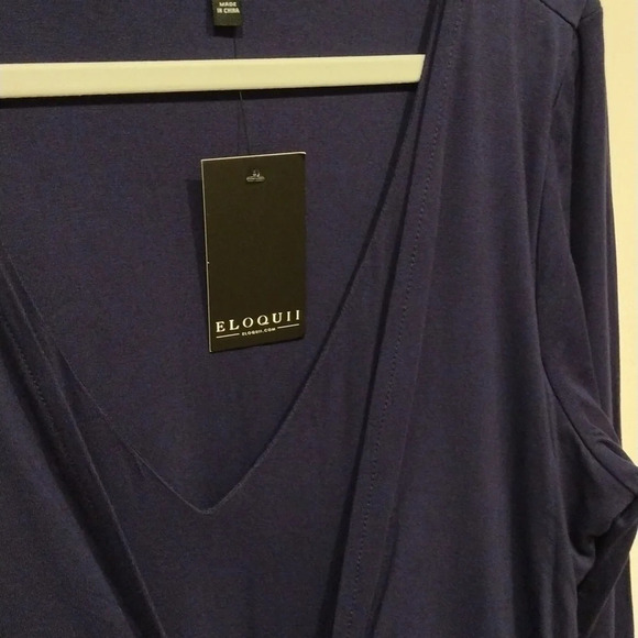 NWT Eloquii Navy Blue Tie Front Jersey Knit Maxi Dress w/Bell Sleeves Size 14 - Picture 3 of 10